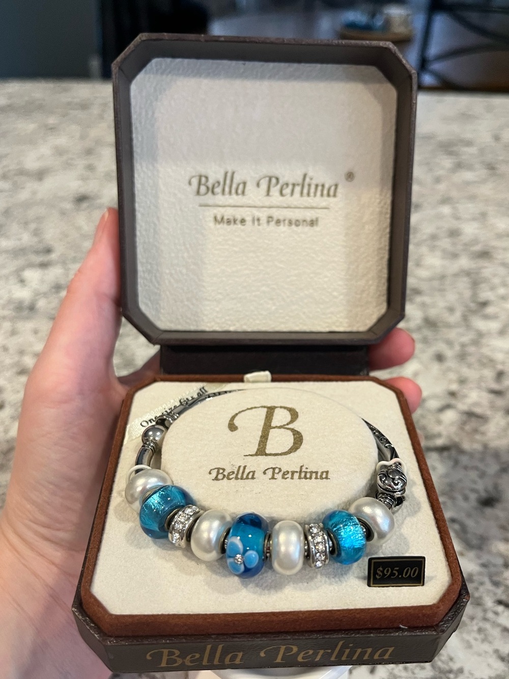 bella Perlina Blue and Silver Glass Bead Bracelet